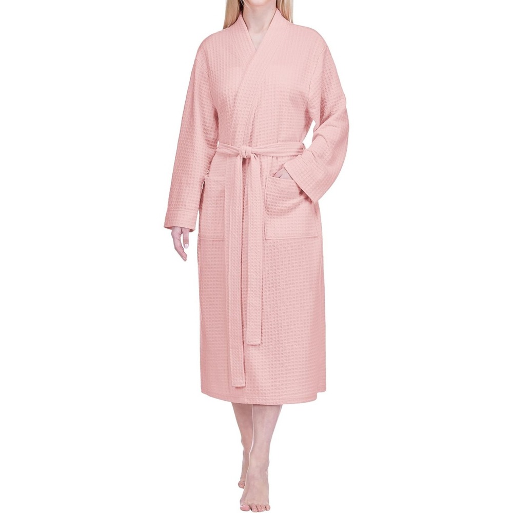 Pavilia Kimono Robe Womens S/M Light Pink Waffle Knit Self-Tie Belt  Pockets NWT